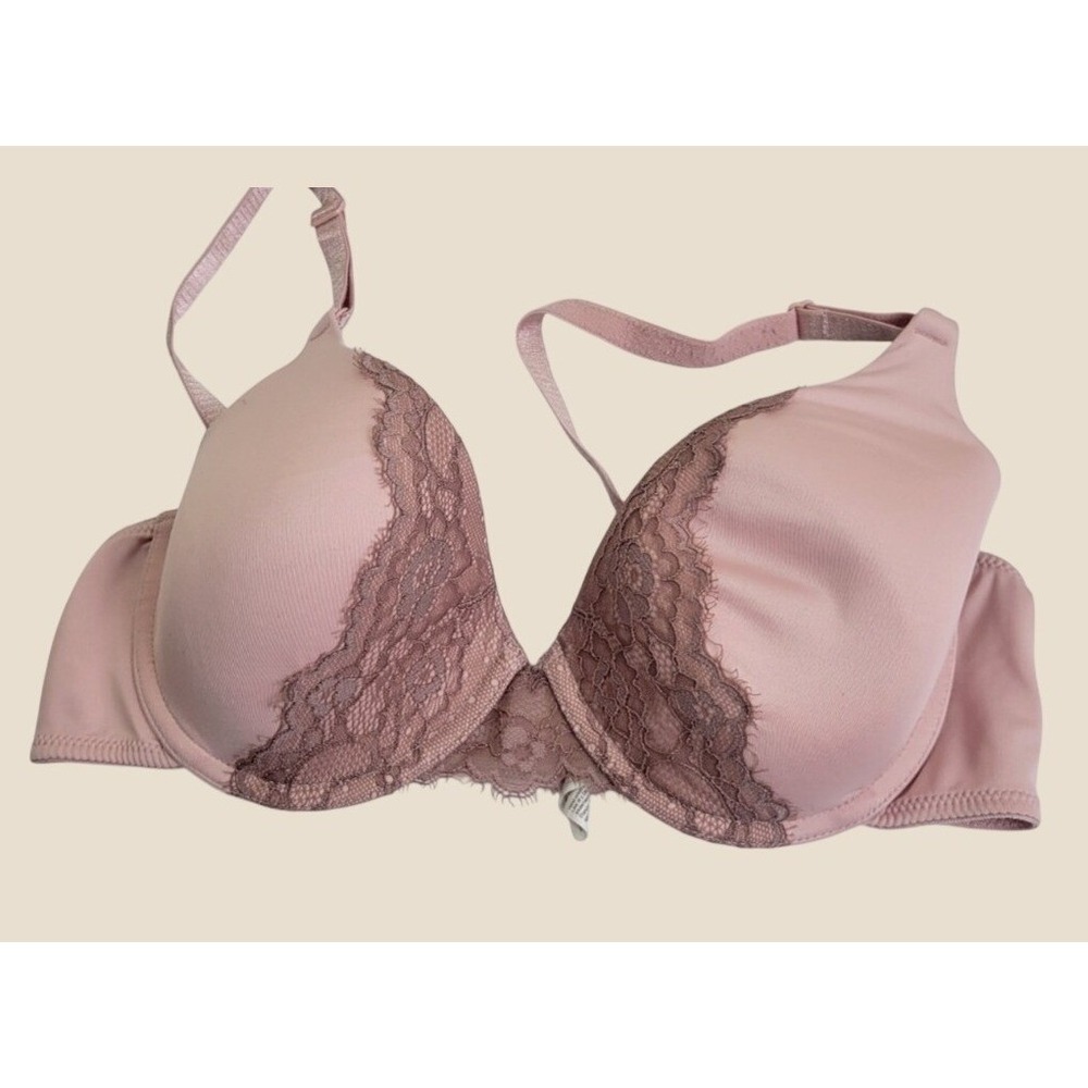 Sweet Nothings Maidenform Lace Trim T-Shirt Bra Underwire 38C Dusty Rose Pink